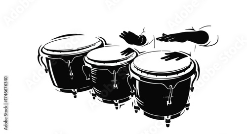 Rhythmic hands playing a set of bongo drums with energetic motion
