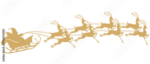 Silhouette of santa's sleigh with many reindeer in vector illustration
