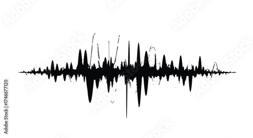 Abstract black sound wave graphic against a clean white background