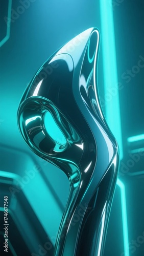Sleek metallic abstract sculpture with reflective surface and futuristic design