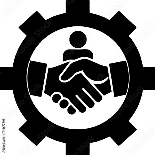 handshake gear icon vector illustration