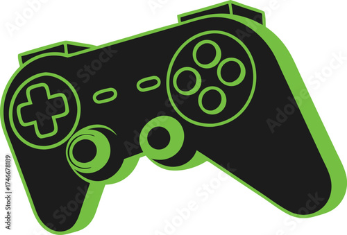 Sleek black gamepad with vibrant green accents invites gamers to an exciting adventure and immersive digital worlds, perfect for gaming enthusiasts