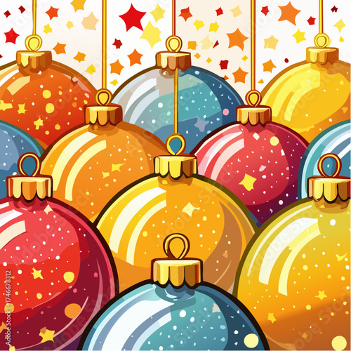 Makroaufnahme von Weihnachtsbaumkugeln mit Lichtern im Hintergrund