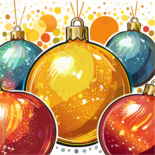 Makroaufnahme von Weihnachtsbaumkugeln mit Lichtern im Hintergrund