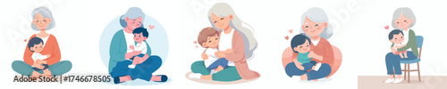 vector of a grandmother hugging her grandson full of love