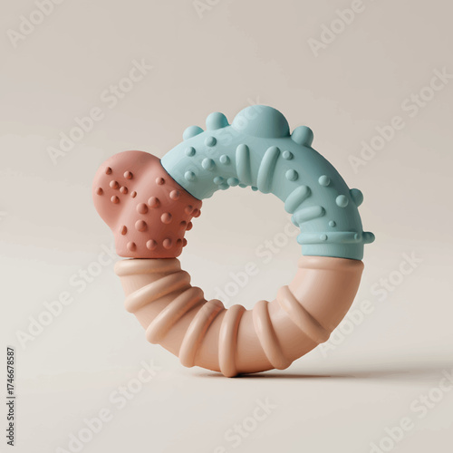 Soft silicone teething ring designed for soothing baby's gums with varied textures, promoting oral development and providing gentle comfort during the challenging teething phase