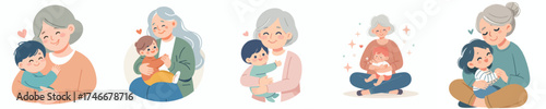 vector of a grandmother hugging her grandson full of love