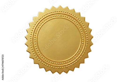 Gold embossed oval seal with serrated edge isolated on transparent background