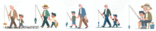 vector of a grandfather inviting his grandson fishing