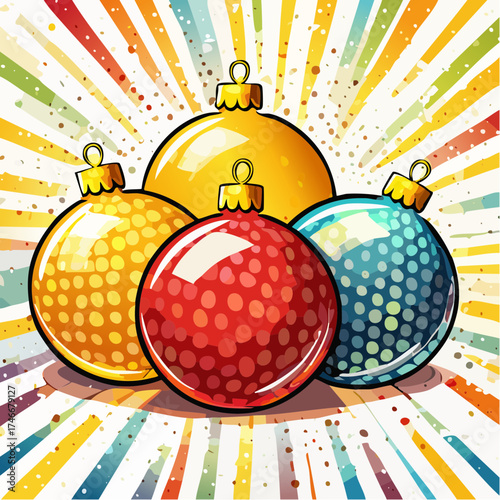 Makroaufnahme von Weihnachtsbaumkugeln mit Lichtern im Hintergrund