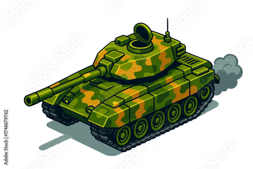 Modern Battle Tank. Isometric vector illustration set Modern Battle Tank: armored tank body with rotating turret, long cannon