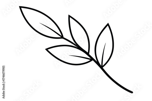 leaf sprig vector line art flower silhouette
