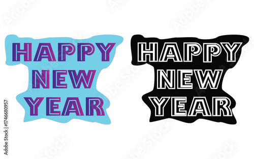 Happy new year text design, Modern greeting typography, Simple festive vector art