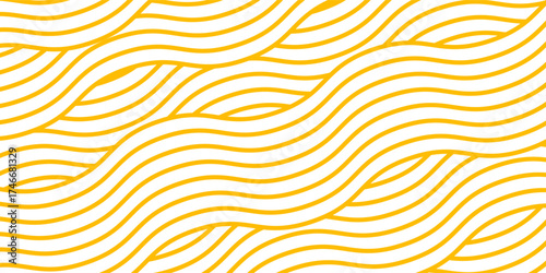 Yellow instant noodle, pasta and spaghetti texture with geometric wavy lines. Ramen, pasta vector pattern. Background abstract food illustration