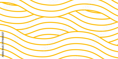 Yellow instant noodle, pasta and spaghetti texture with geometric wavy lines. Ramen, pasta vector pattern. Background abstract food illustration