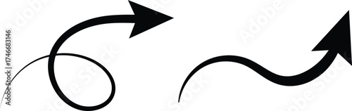 Two bold black curved arrows pointing upward and rightward with varying tail designs on white background