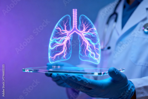 Doctor with holographic lungs