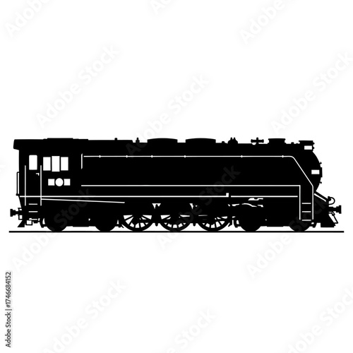 Powerful vintage steam train silhouette evokes classic rail travel, perfect for transportation history projects and nostalgic designs showing strength and motion