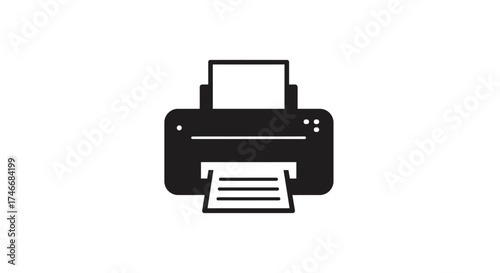 Simple black and white icon of a modern desktop printer device