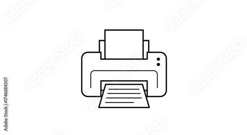 Simple black and white line drawing of a printer machine illustration