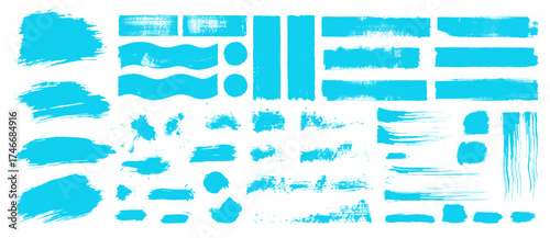 Winter brush stroke smudge set. Bold thick line vector ink brush strokes. Blue hand drawn grungy halftone lines on white background. Wide ink textured lines. Abstract acrylic painted banner wavy bg