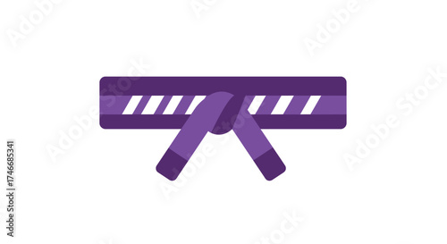 Purple martial arts belt with white stripes tied in a simple knot