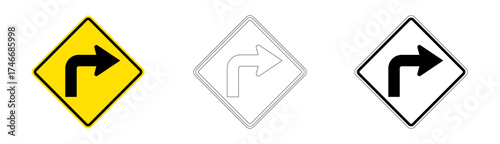 Sharp right curve traffic sign in vector format
