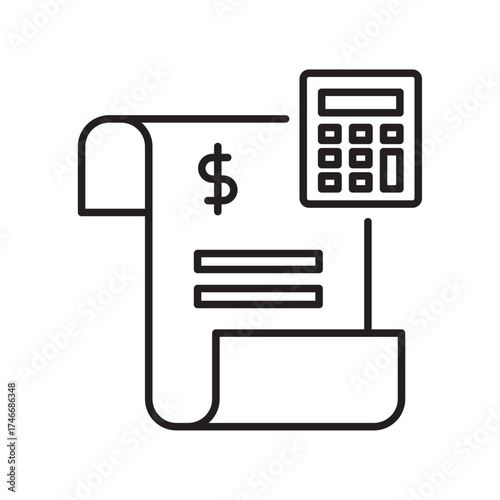 Invoice calculation line icon, finance document outline, accounting and billing.