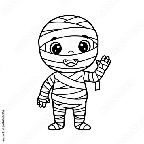 Mummy boy halloween character outline illustration