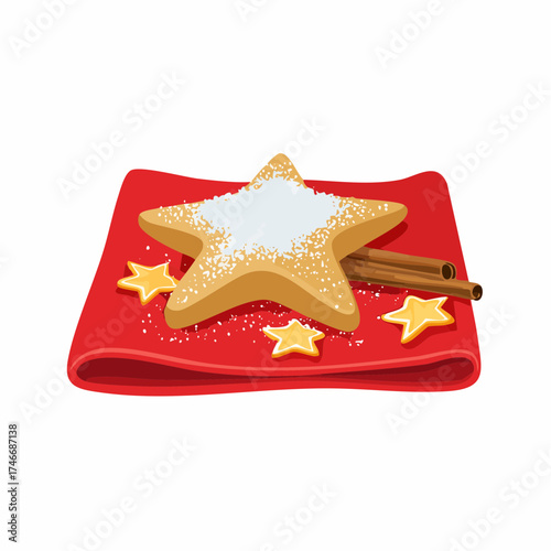 Zimtsterne auf rotem Weihnachtstuch