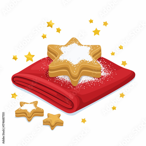 Zimtsterne auf rotem Weihnachtstuch