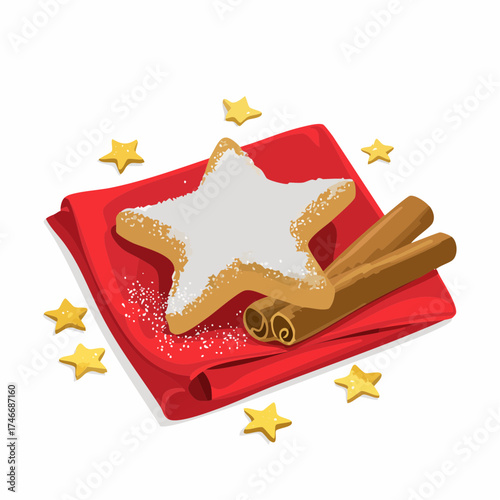 Zimtsterne auf rotem Weihnachtstuch