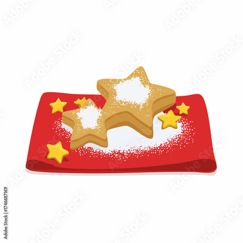 Zimtsterne auf rotem Weihnachtstuch