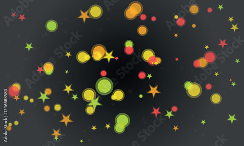 Colorful stars and circles on dark background abstract illustration wallpaper
