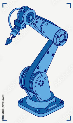 Industrial Robotic Arm Automated Technology Engineering Design Manufacturing Process Illustration.