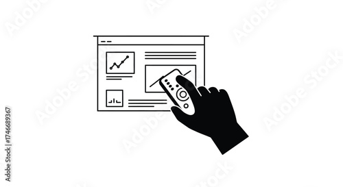 Hand interacting with a screen displaying charts and digital content