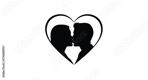 Silhouetted couple sharing a tender kiss within a heart shaped outline