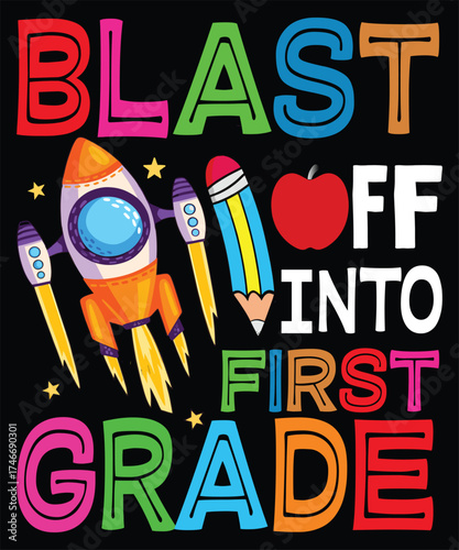 Blast Off Into First Grade T-shirt: Fun, colorful design for kids starting 1st grade! Features a rocket, pencil & apple. Perfect for boys & girls, ages 5-7.

47 Best Keywords for SEO: