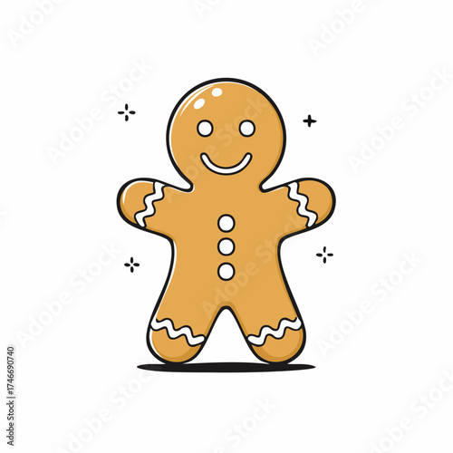 Smiling gingerbread man Christmas cookie cartoon vector illustration.