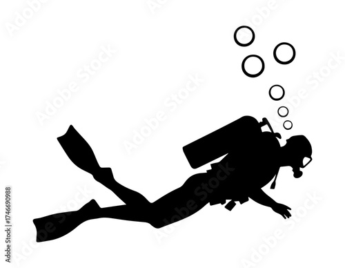 silhouette of a male scuba diver underwater