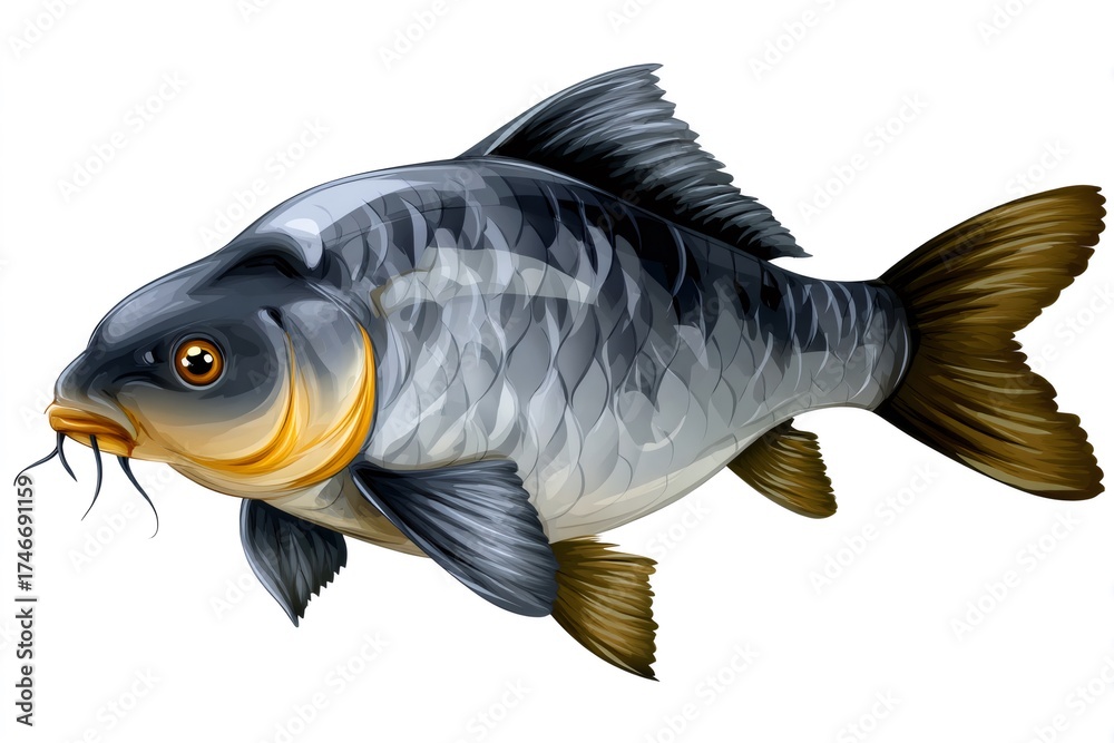 Fototapeta premium Common carp fish swimming displaying freshwater wildlife