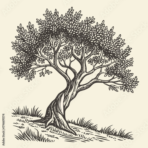 Olive Tree Vintage Woodcut Engraving Style Hand Drawn Vector Illustration
