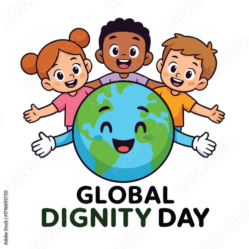 Global Dignity Day Cartoon – Children Celebrating Respect, Unity & Human Values