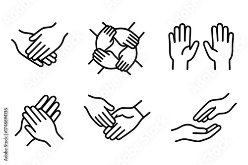 Circle of Hands. Community hands outline set. family hands, circle of hands, volunteer hands, group support hands, caregiver hands, friendship hands, teacher helping hand