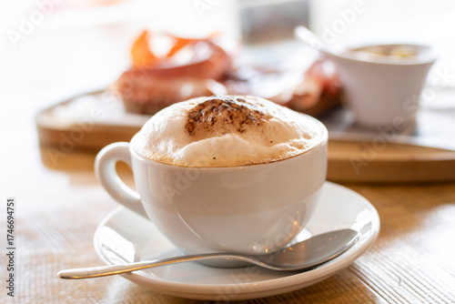 coffee with milk for breakfast, Mallorca, Balearic Islands, Spain