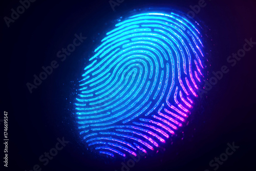 Wallpaper Mural Close-up of a neon fingerprint with blue and pink light on a dark background glowing Torontodigital.ca