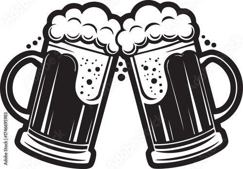 Cartoon beer mug vector illustration with foam and party elements