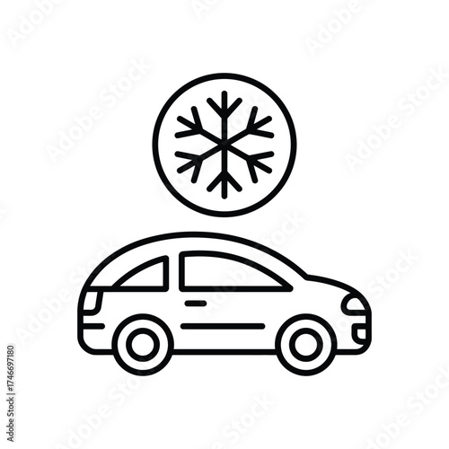 Simple outline icon of a car with a snowflake symbol above indicating cold weather or air conditioning