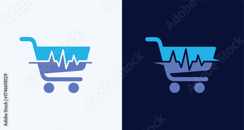 Heartbeat Shopping Cart Logo Set Health E-commerce and Retail Icons

