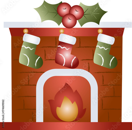 Fireplace Merry Christmas Illustration Style